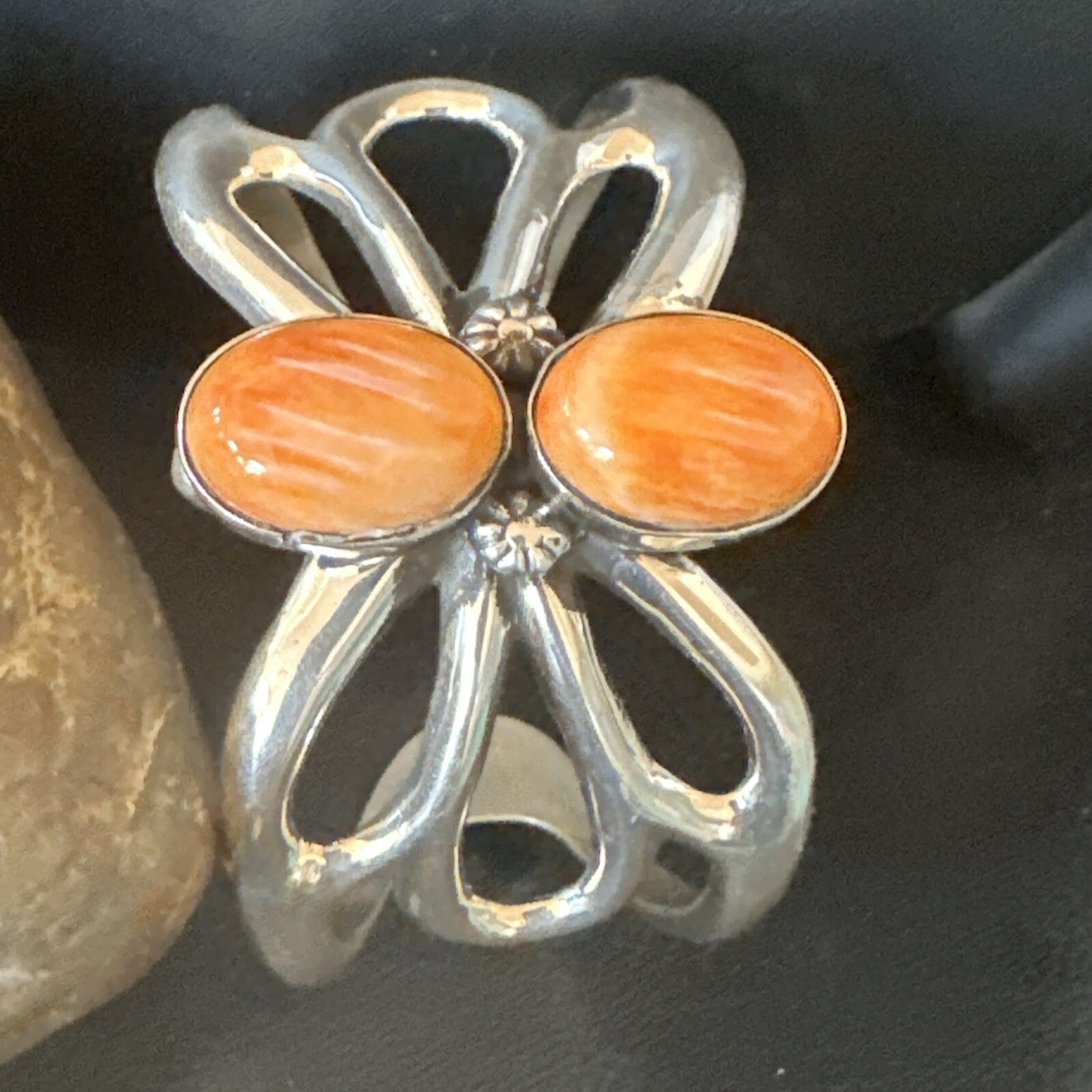 Butterfly Orange Spiny Oyster Navajo Sterling Silver Cuff Bracelet 18571