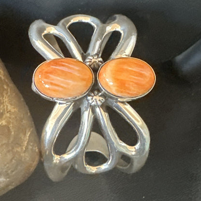 Butterfly Orange Spiny Oyster Navajo Sterling Silver Cuff Bracelet 18571