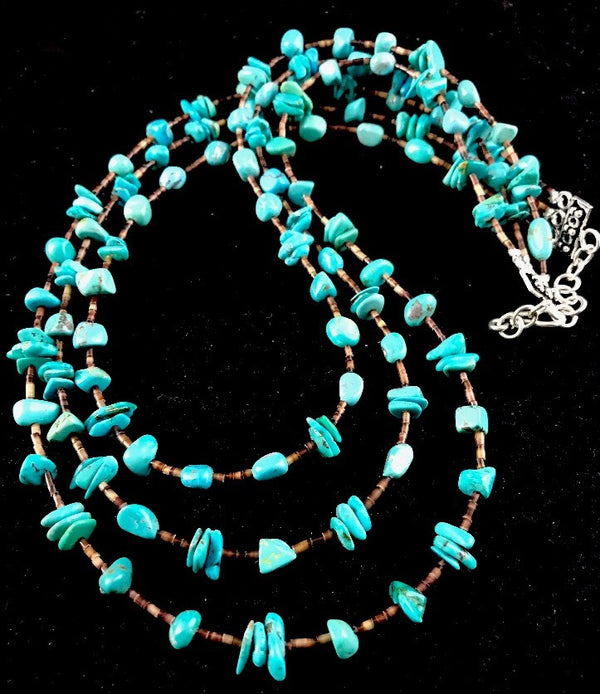 Nugget Turquoise Shell Necklace 3S | Sterling Silver | Authentic Native American Handmade | 10088