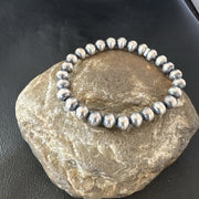 7mm Beads 8"Stretch Beads Bracelet | Sterling Silver | Authentic Native American Handmade | 90703