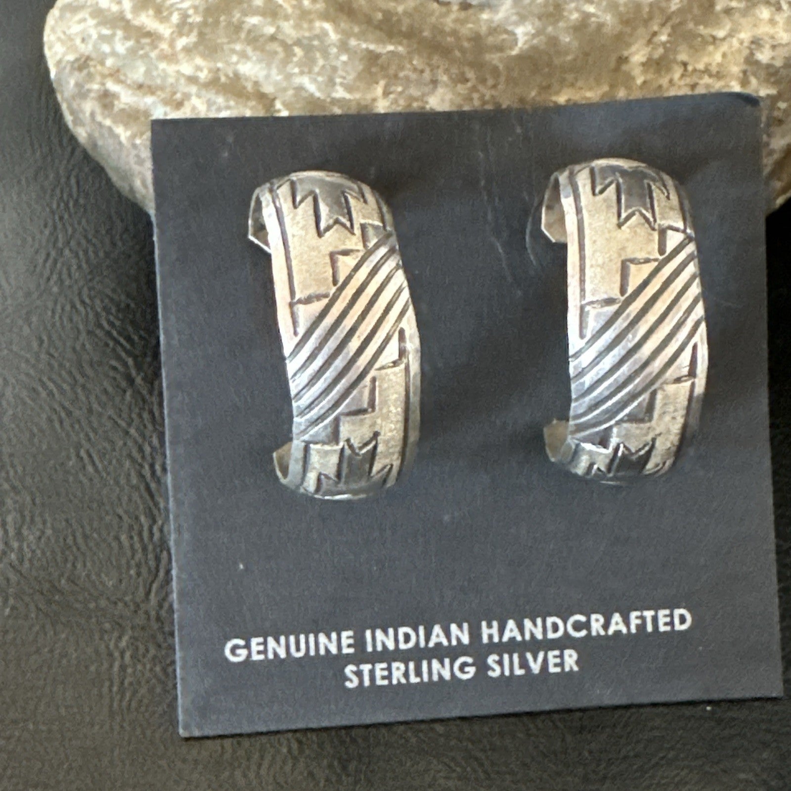 Old Pawn Womens Stamped Design All Sterling Silver Hoop Stud Earrings 1" 19093