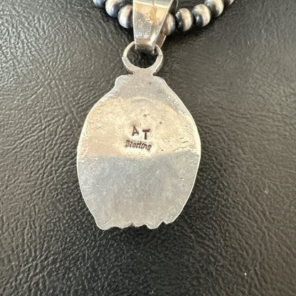 White Buffalo Turquoise Pendant Navajo Pearls Sterling Silver Necklace 20” 19495