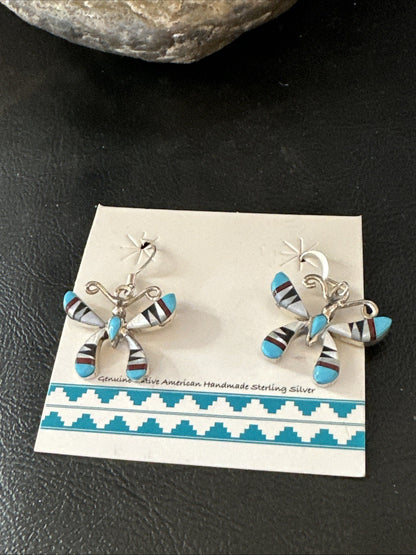 Butterfly Multicolor Turquoise MOP Inlay Sterling Silver Earrings 19815