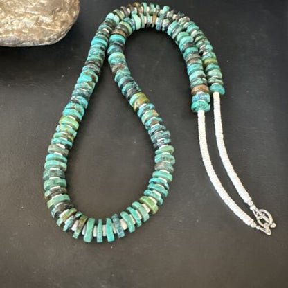Native Navajo Turquoise Shell Heishi Bead Necklace Sterling 32" 15529