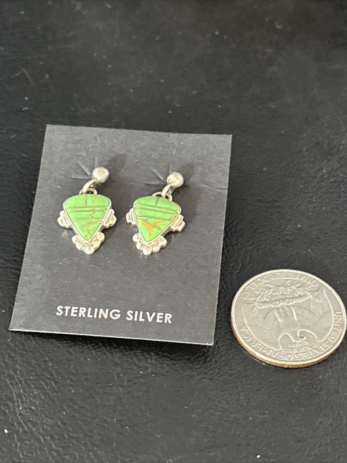 Green Gaspeite Navajo Sterling Silver Inlay 1" Earrings 14779