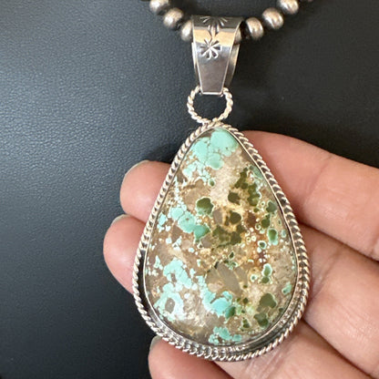 Mens Women Navajo Sterling Silver Green Royston Turquoise Necklace Pendant 18051