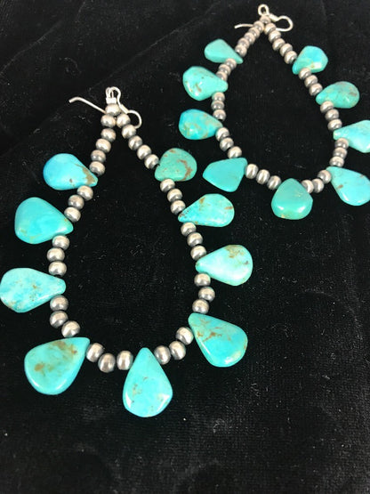 Blue Cluster Turquoise Sterling Silver Earrings 3.5”