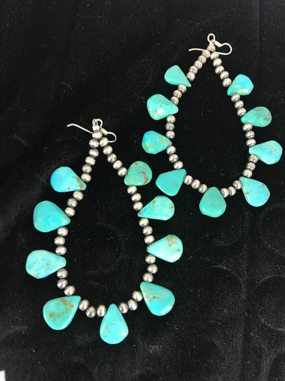 Blue Cluster Turquoise Sterling Silver Earrings 3.5”