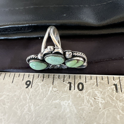 Yazzie Ring Green Turquoise Navajo Sterling Silver Cluster Size 8.5 19230