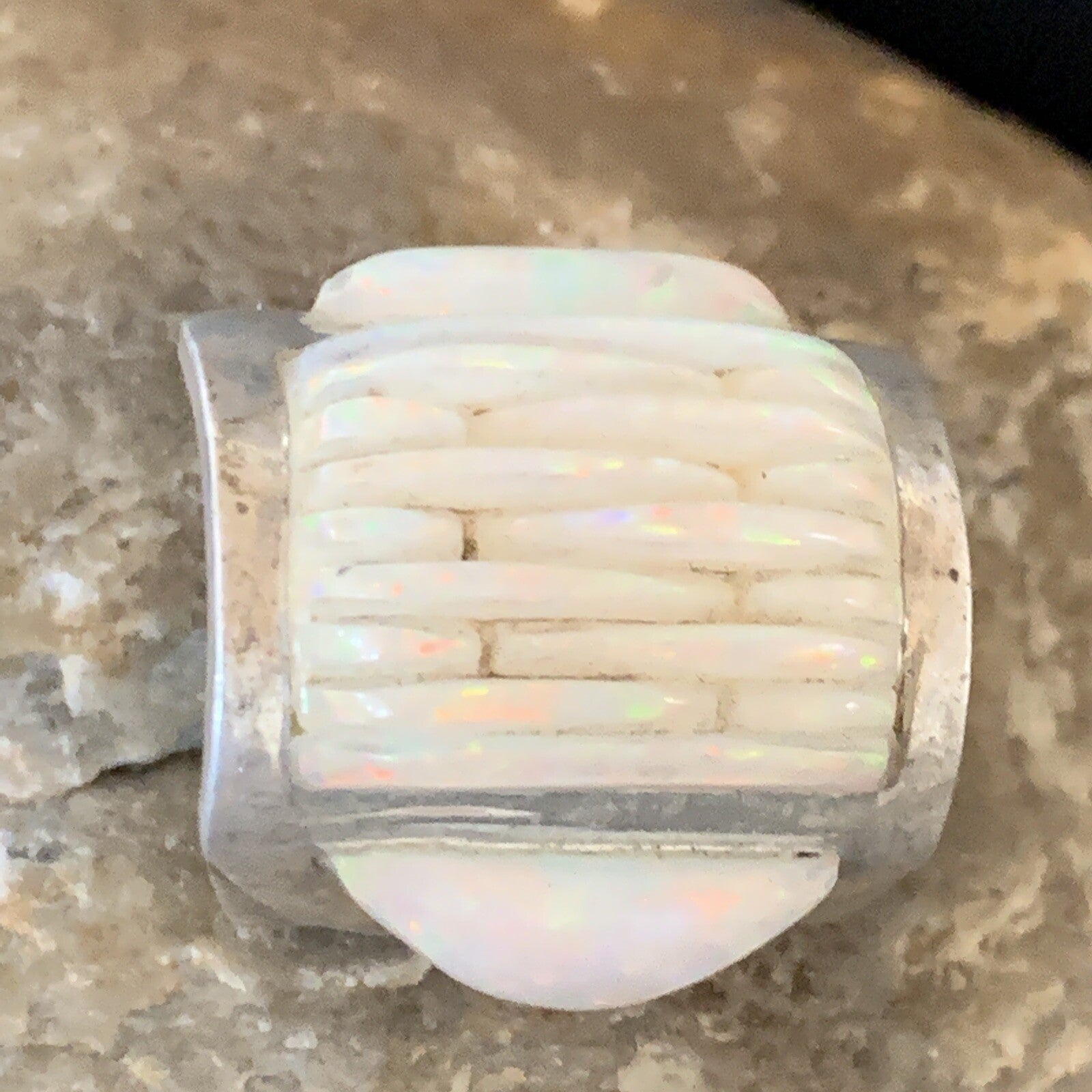 White Opal Native American Navajo Sterling Silver Inlay Ring Size 8 18922