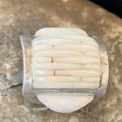 White Opal Native American Navajo Sterling Silver Inlay Ring Size 8 18922
