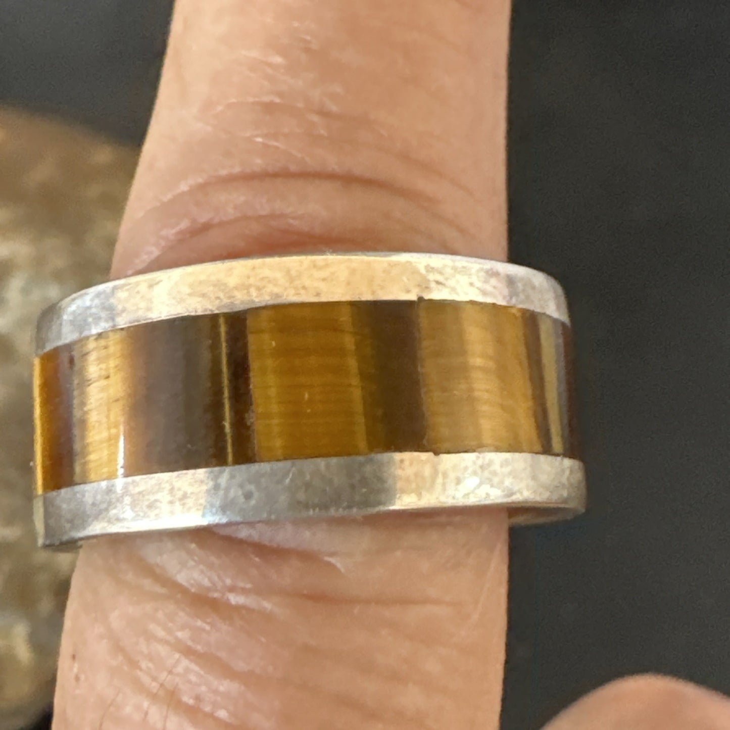 Infinity Mens Coffee Tigers Eye Navajo Sterling Silver Inlay Ring Size 10 19047