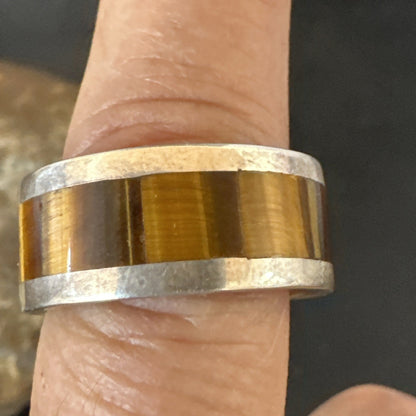 Infinity Mens Coffee Tigers Eye Navajo Sterling Silver Inlay Ring Size 10 19047