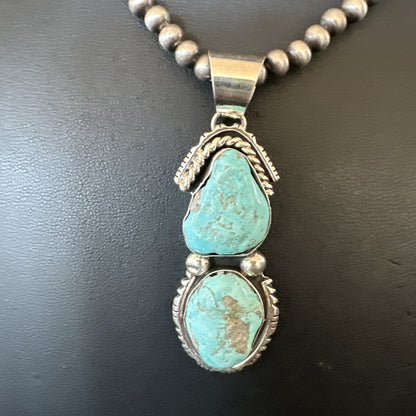 Blue Turquoise 2 Stone Navajo Sterling Silver Cluster Pendant 18308