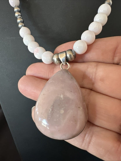 Southwestern Sterling Silver Pink Queen Conch Bead Necklace Pendant 20" 19583