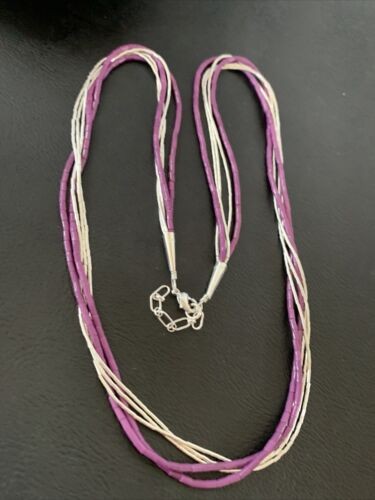 Sugilite Tube Beads Heishi Necklace | 5-Strand Liquid Sterling Silver | 2180