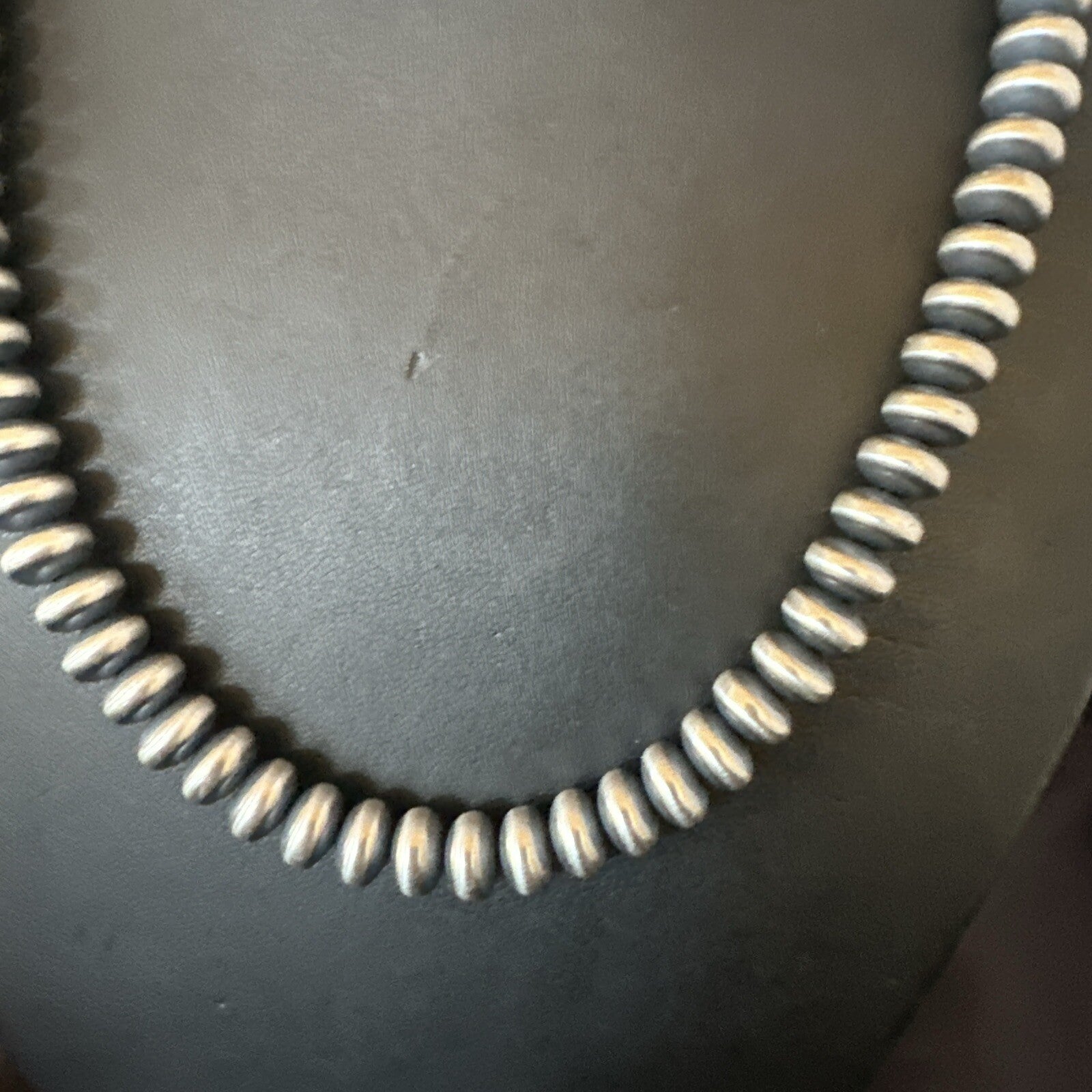 Native 8mm Saucer Sterling Silver Navajo Pearls 19" Hook Eye Cone Necklace 17823