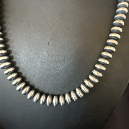 Native 8mm Saucer Sterling Silver Navajo Pearls 19" Hook Eye Cone Necklace 17823
