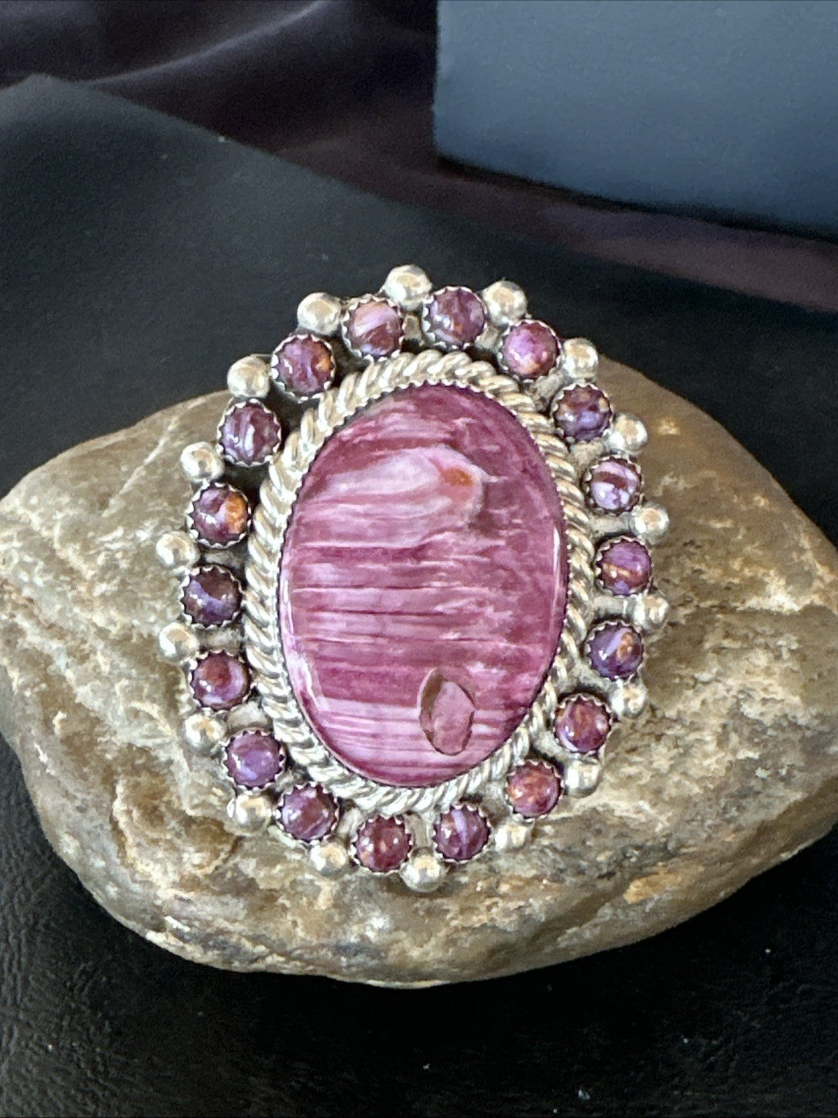 Womens Purple Spiny Oyster Navajo Sterling Silver Cluster Ring Size 9 19760