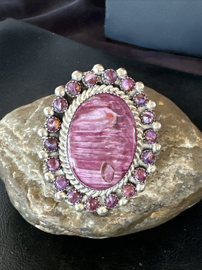Womens Purple Spiny Oyster Navajo Sterling Silver Cluster Ring Size 9 19760