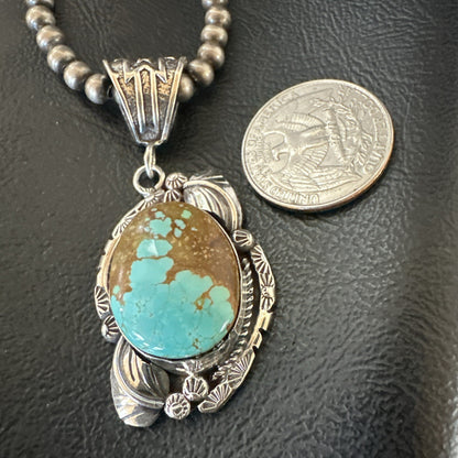 Mens Blue Turquoise#8 Pendant Navajo Sterling Silver Necklace 18085