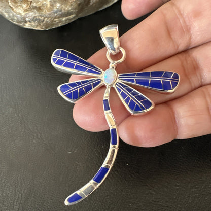 Dragonfly Sterling Silver Blue Lapis Inlay Pendant 19140