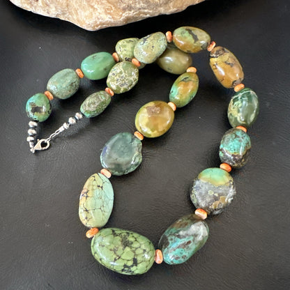 Blue Green Turquoise Spiny Chunky Navajo Sterling Silver Necklace 21” 19255