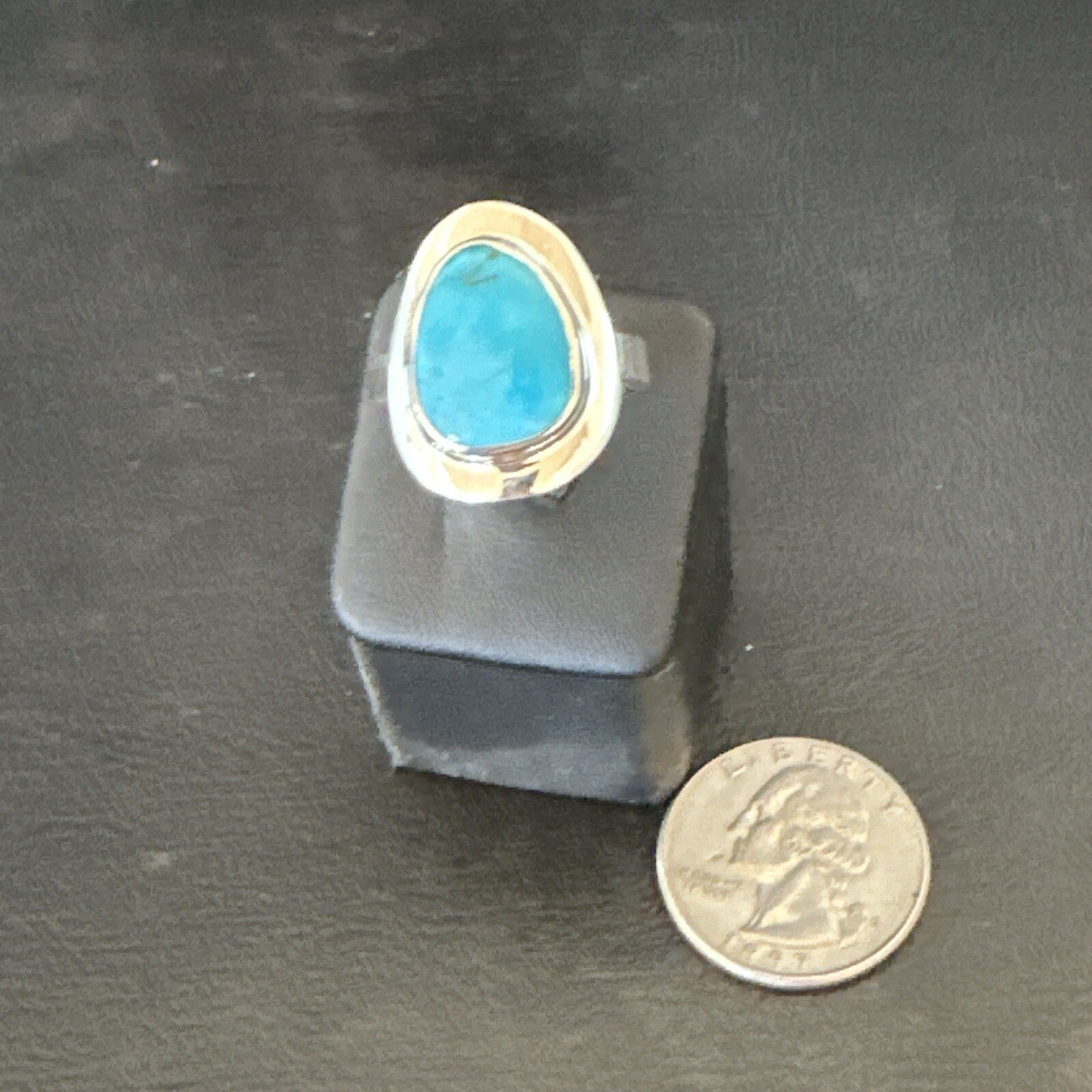 Southwestern Sterling Silver Blue Kingman Turquoise Ring Size 9 18527