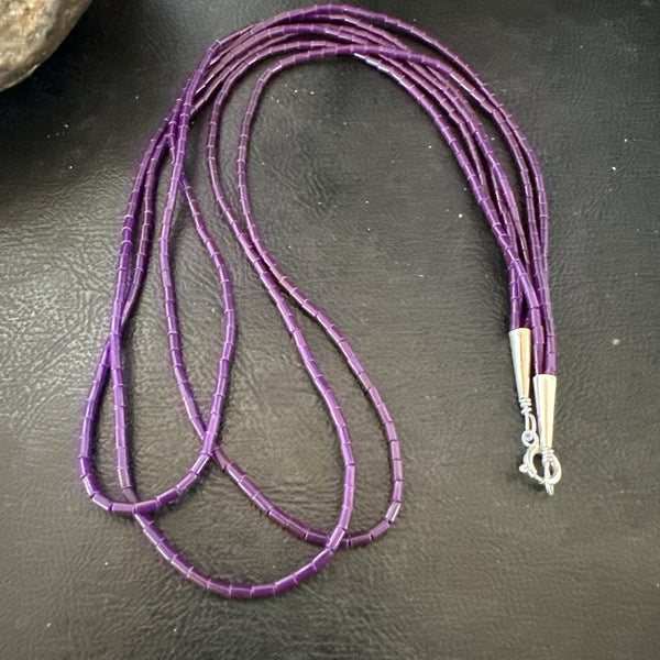 Purple Stone Heishi Bead Stabilized 3 Strand Necklace | Sterling Silver | Authentic Native American Handmade | 19702