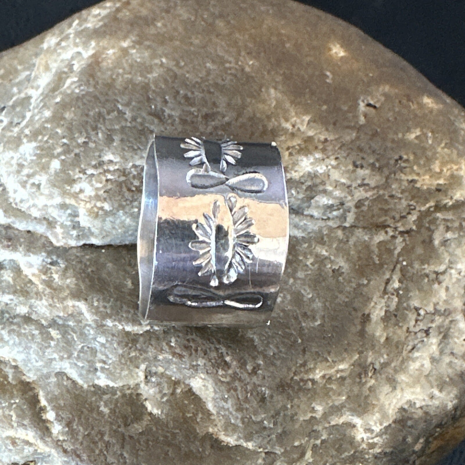 Mens Wide Band Navajo Stamped Sterling Silver Ring Size 9 17162