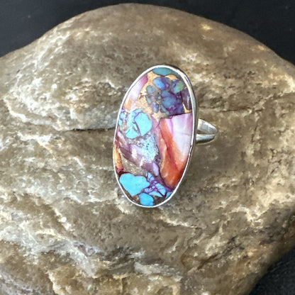 Blue Turquoise Spiny Oyster Southwestern Sterling Silver Ring Size 8 18428