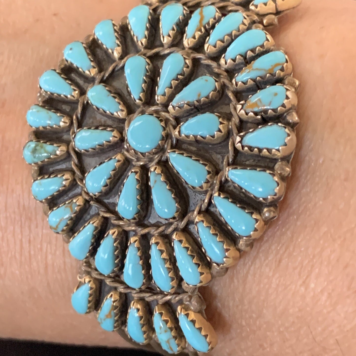 Old Pawn Zuni Sterling Silver Handmade Blue Turquoise Cuff Bracelet 12695
