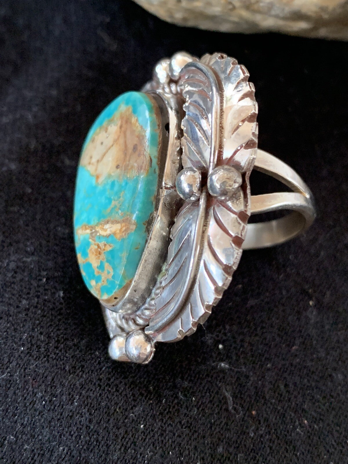 Blue Royston Turquoise Navajo Sterling Silver Ring Size 10 00133