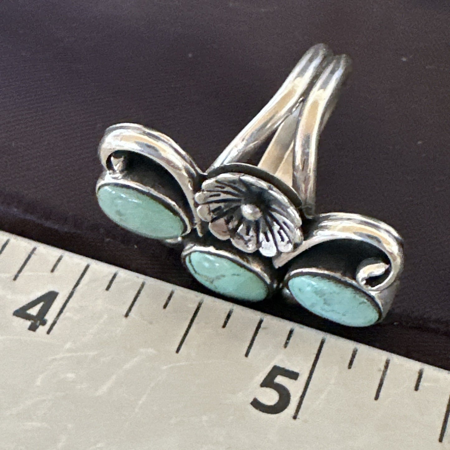 Blue Green Turquoise Navajo Sterling Silver Cluster Ring Size 8.5 19081