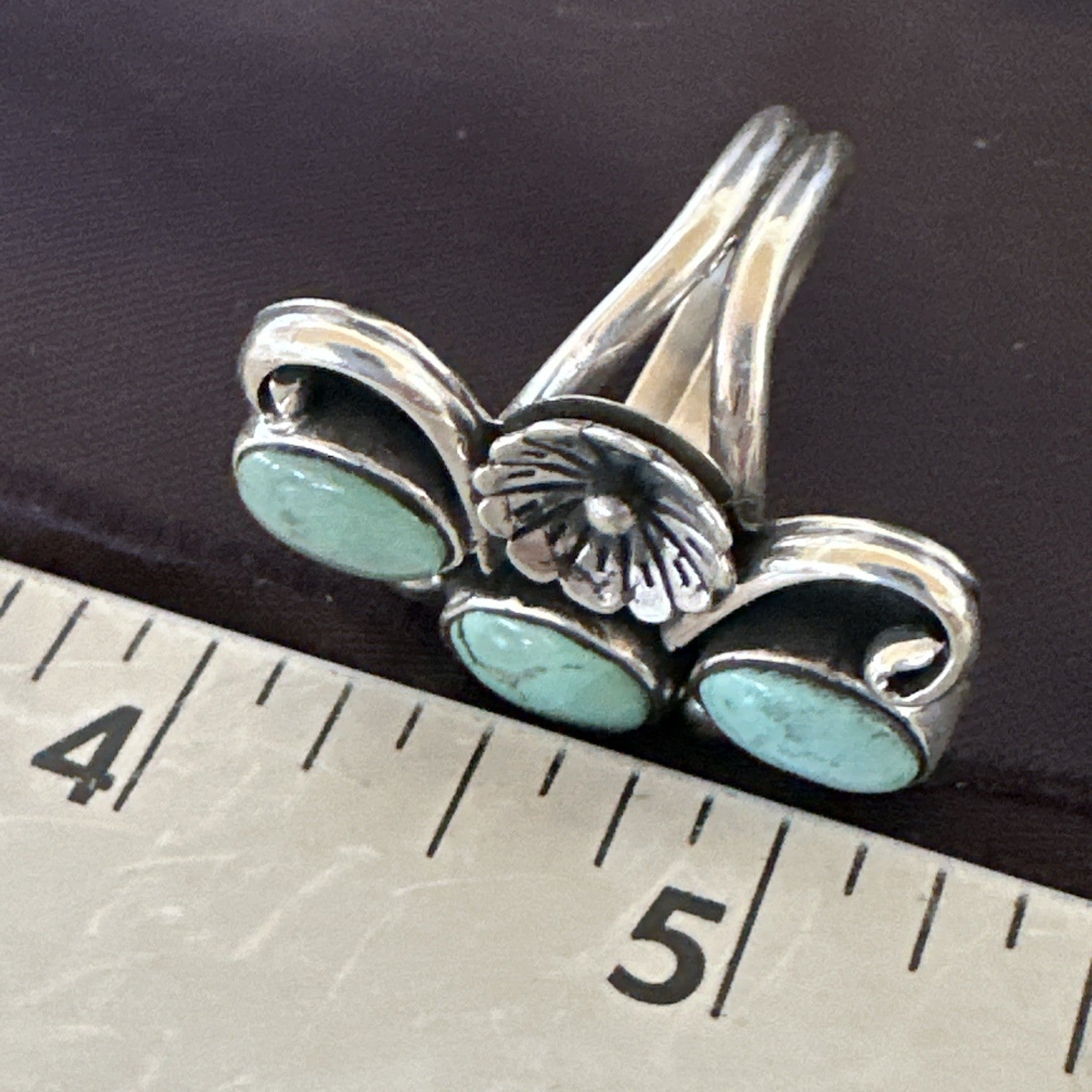 Blue Green Turquoise Navajo Sterling Silver Cluster Ring Size 8.5 19081