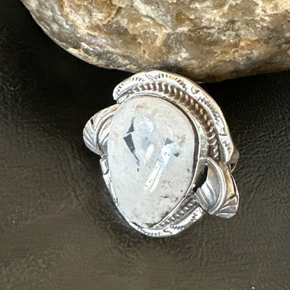 Mens Womens White Buffalo Turquoise Navajo Sterling Silver Ring Size 10 18104