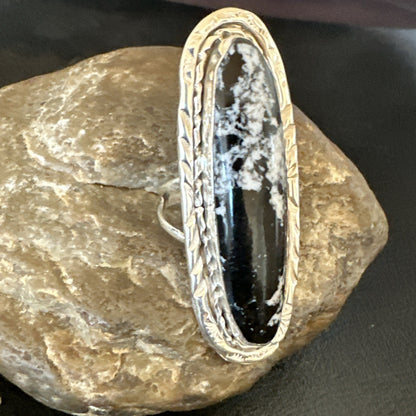 X Long Navajo White Buffalo Turquoise Ring Sterling Silver Sz 8 19767