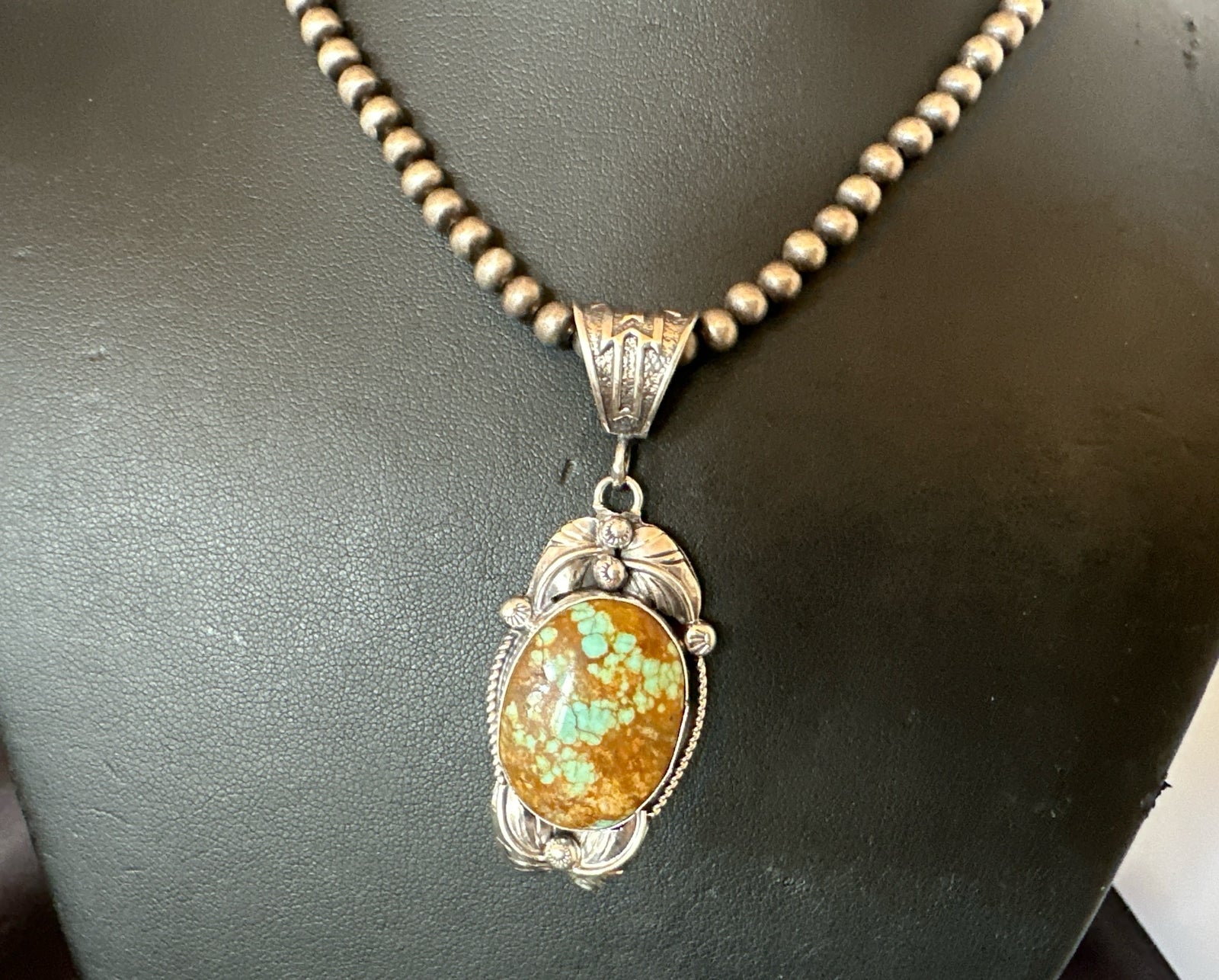 Mens Blue Turquoise#8 Pendant Navajo Sterling Silver Necklace 18080