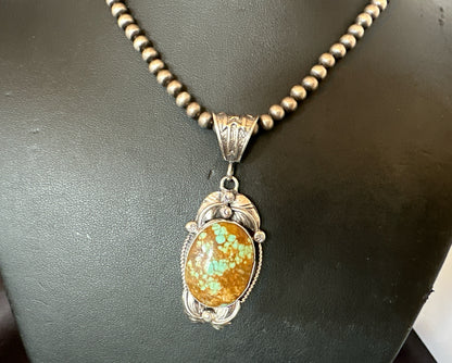Mens Blue Turquoise#8 Pendant Navajo Sterling Silver Necklace 18080
