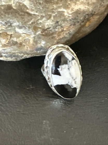 Black White Buffalo Turquoise Navajo Sterling Silver Ring Size 7 19806