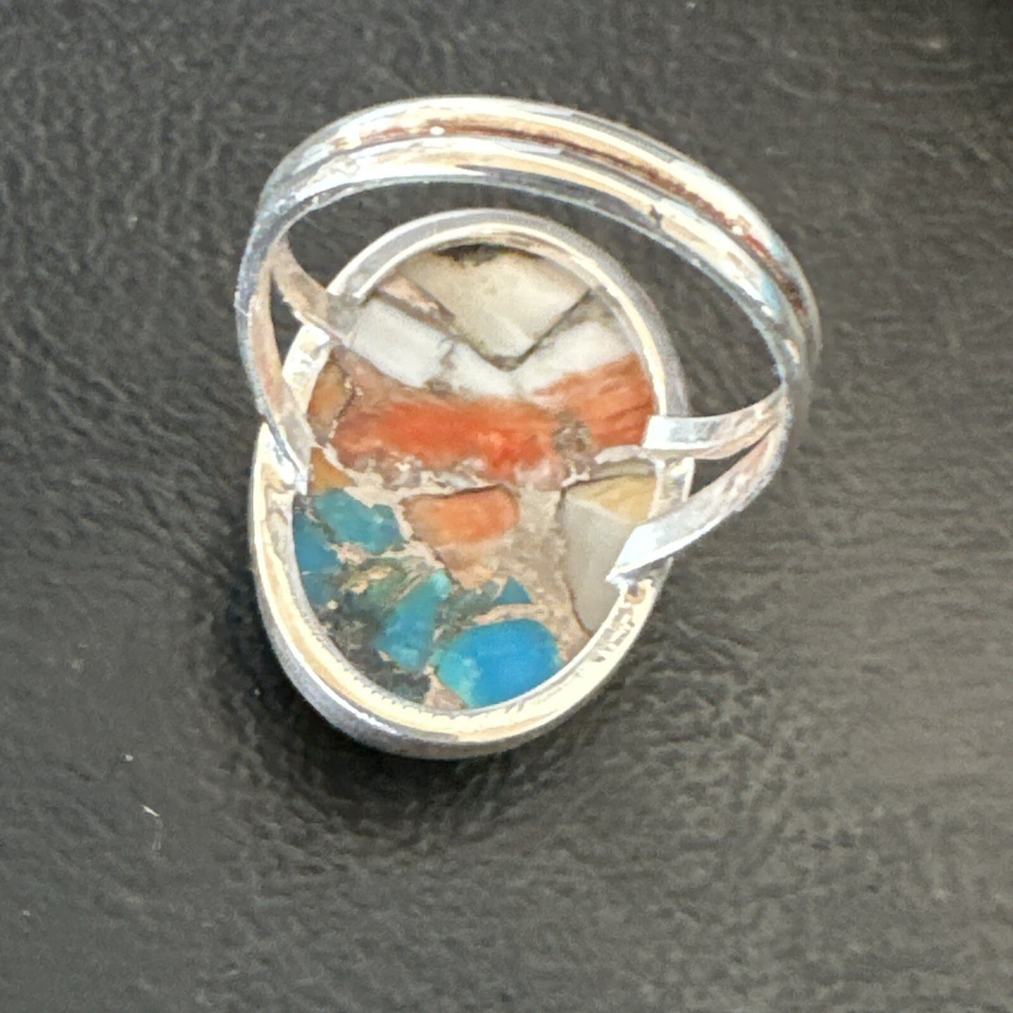 Blue Turquoise Spiny Oyster Southwestern Sterling Silver Ring Size 11 18448