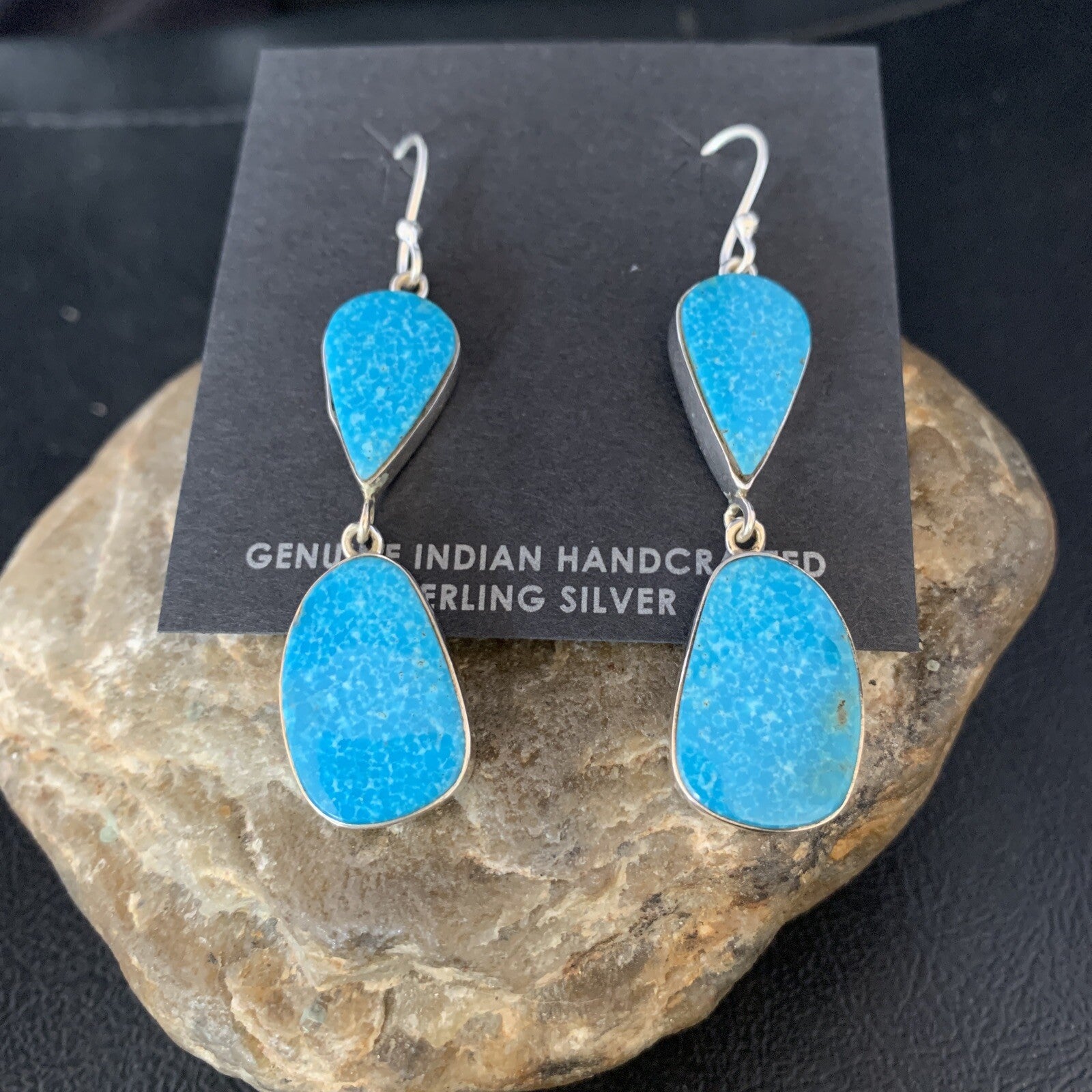 Kingman Turquoise Navajo Sterling Silver Dangle Earrings 1.5" 14014