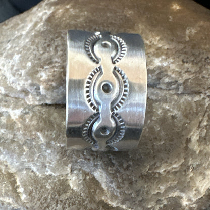 Mens  Wedding Wide Band Navajo Stamped Sterling Silver Ring Size 12 17998