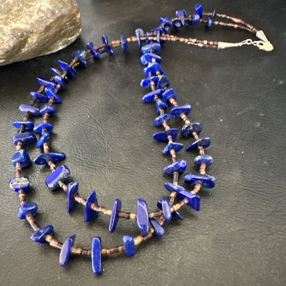 Blue Lapis Lazuli Shell Multi Strand Navajo Sterling Silver Necklace 21" 19722