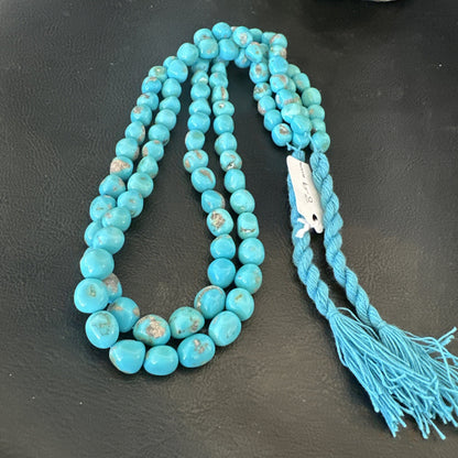 Sleeping Beauty Turquoise 2S Beads Navajo Sterling Silver Necklace 18137