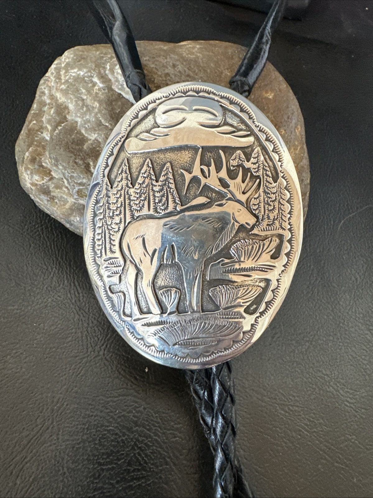 H Joe Mens Stamped Reindeer Navajo Sterling Silver Bolo Tie 19425