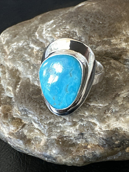 Sterling Silver Blue Kingman Turquoise Ring Size 10 17679