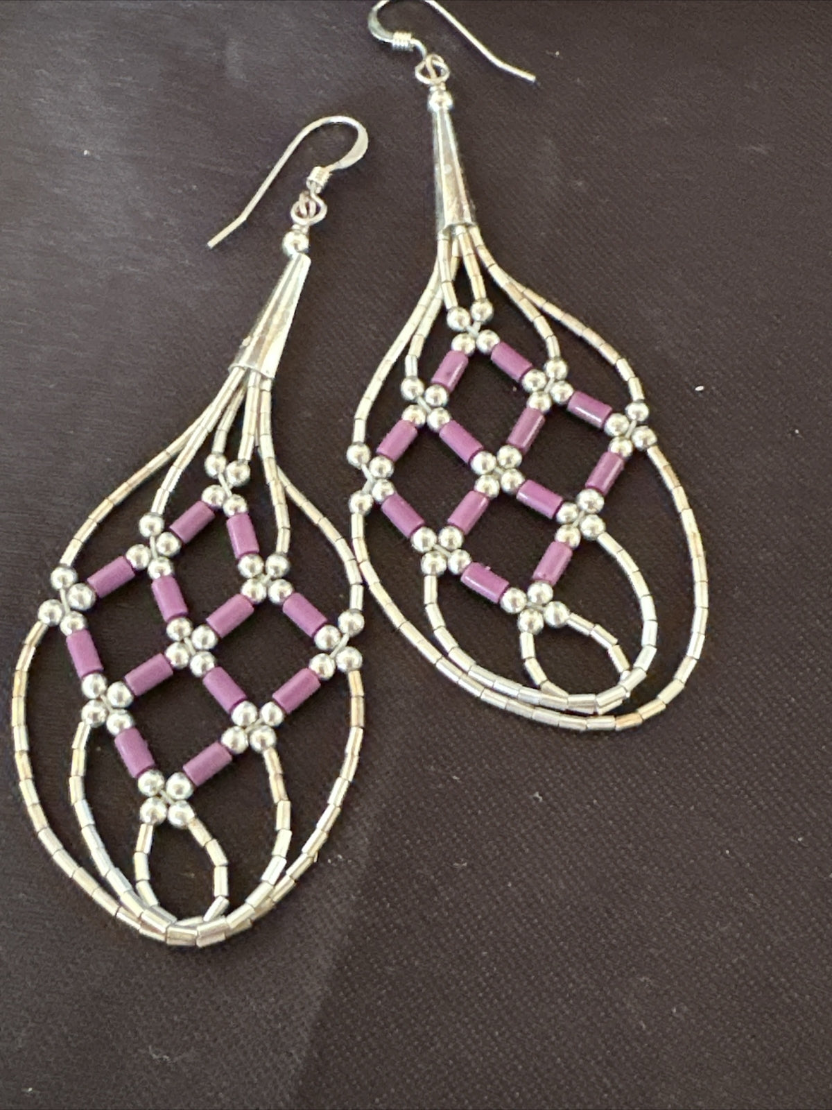 Stone 3 Strand Heishi Liquid Sterling Silver Dangle Earrings 17738