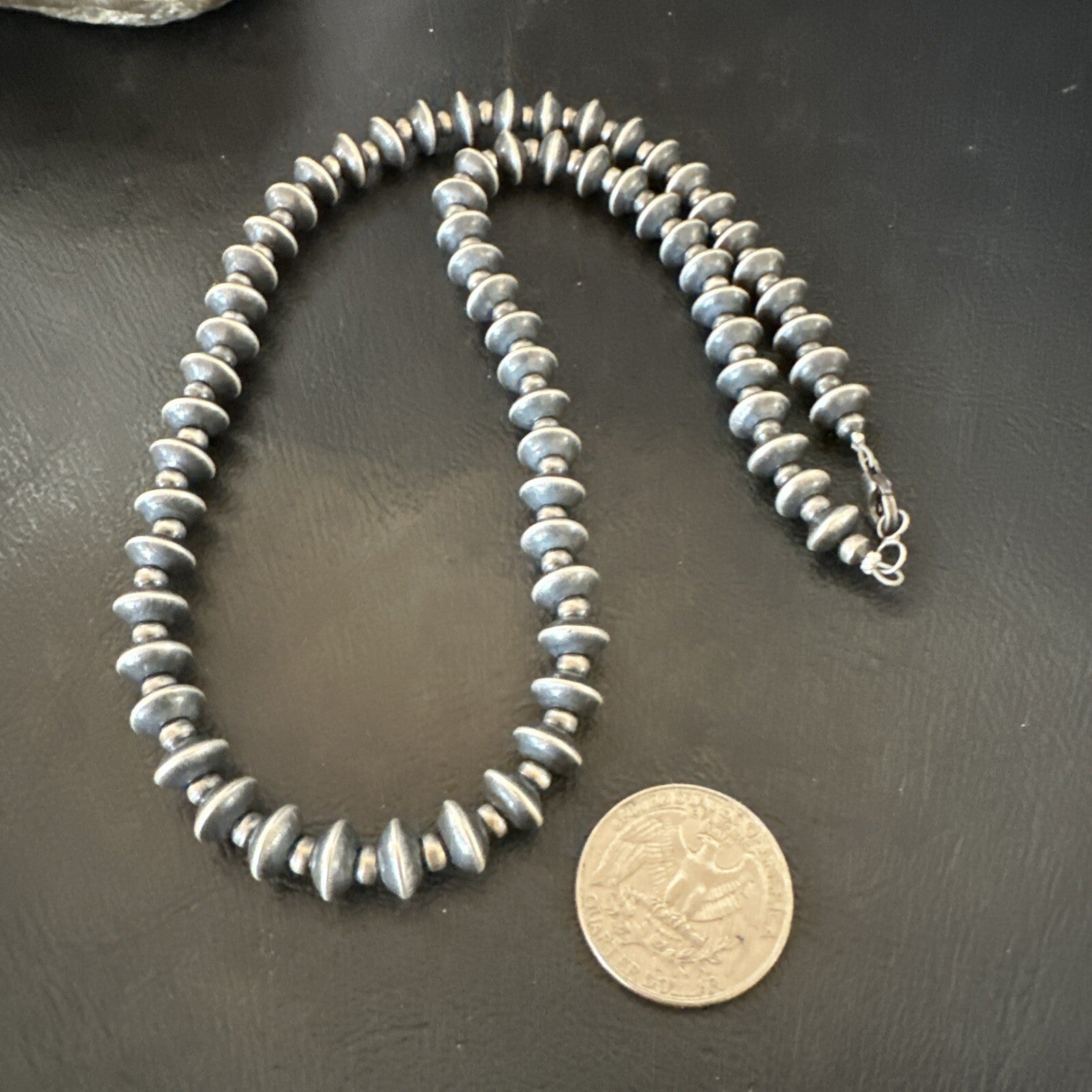 Sterling Silver Beads 8mm Rondelle Flat Sterling Silver Beads Necklace 19” 18832