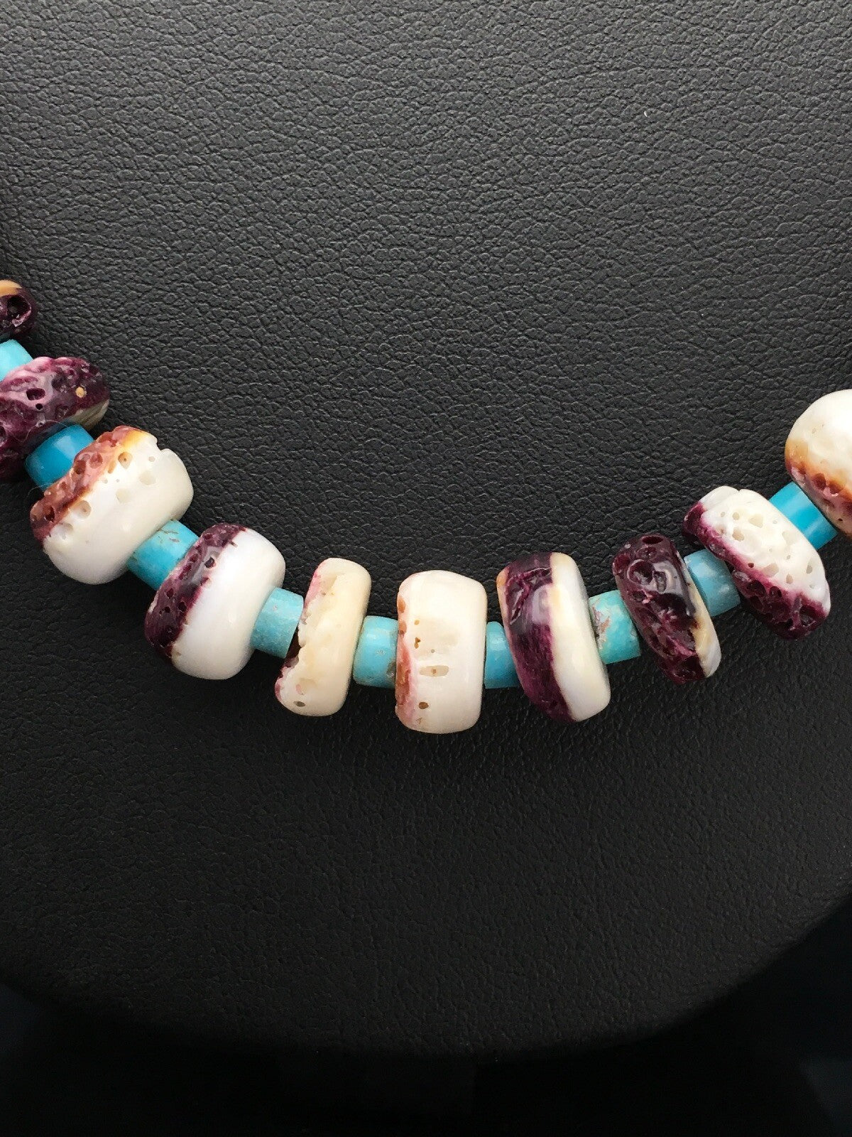 Purple Spiny Oyster & Turquoise Navajo Sterling Silver Bead Necklace 02617